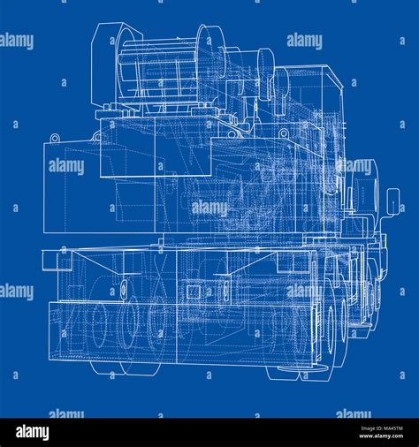 Mobile crane blueprint. 3d illustration. Wire-frame style Stock Photo - Alamy