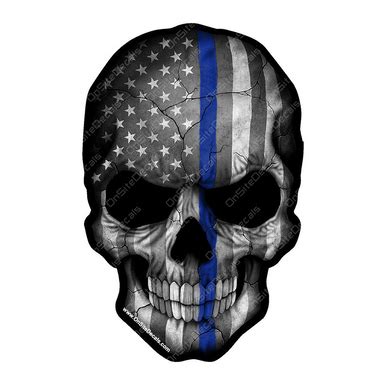 Blue Line Skull Decal