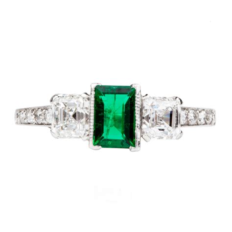 Art Deco Tiffany & Co. Emerald and Diamond three stone Ring | Bell and Bird