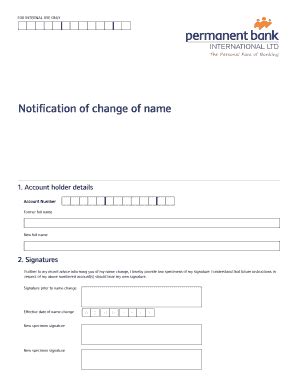 Fillable Online Notification Of Change Of Name Permanent Bank Fax