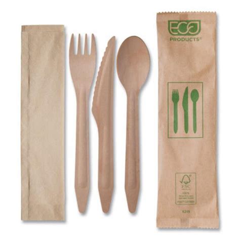 6 5 In Wood Cutlery Kit Fork Knife Spoon Napkin Natural Case