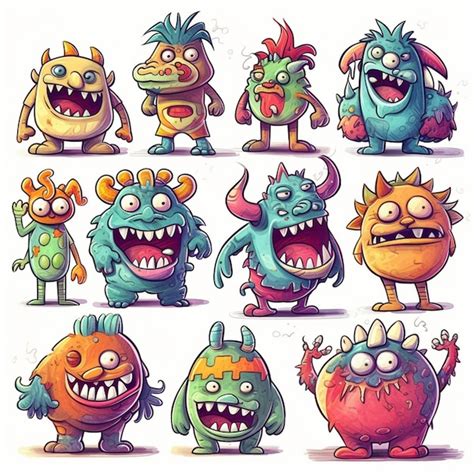 Premium Ai Image Cartoon Monsters With Different Expressions