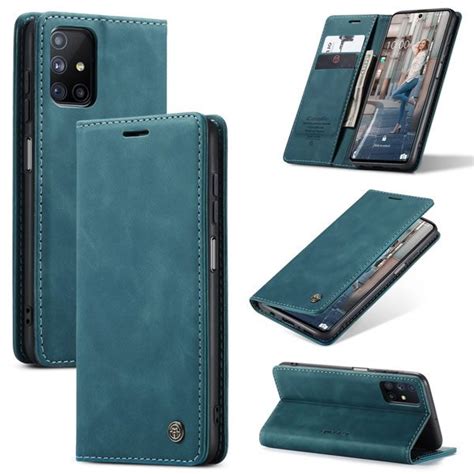 Caseme Samsung Galaxy M Soft Slim Magnetic Flip Leather Wallet Case Blue