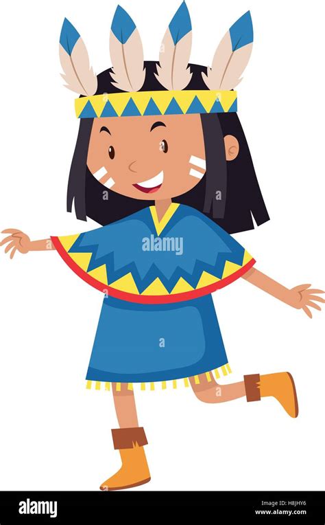 Niña vestida como indígena nativo americano ilustración Imagen Vector