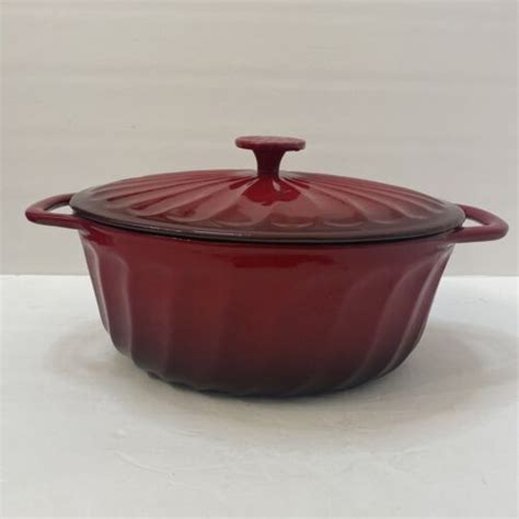 Paula Deen 5 Quart Burgundy Red Enamel Cast Iron Oval Dutch Oven Roaster W Lid Ebay