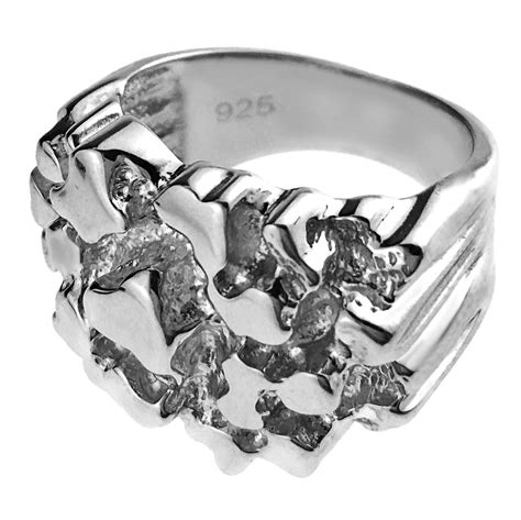 Real 925 Sterling Silver Nugget Ring Heavy Solid Hip Hop Ring For Men