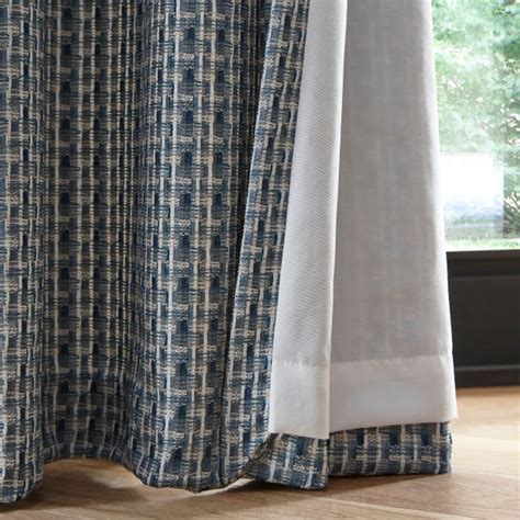 Ryder Check Blue Eyelet Curtains Dunelm