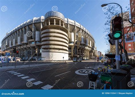 Outside View Of Santiago Bernabeu Stadium In City Of Madrid Spain