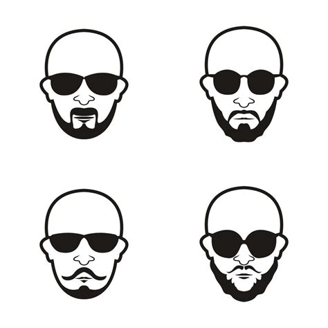 Bald Man Face Beard And Mustache With Black Glasses Face Icon Vector