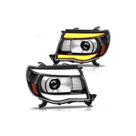 Black Led Tube Drl Projector Headlights Headlamps Toyota Tacoma 05 11