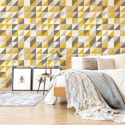 Papel De Parede Adesivo Geom Trico Mosaico Amarelo E Marrom