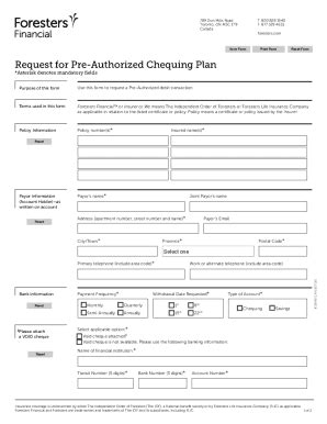 Fillable Online Request For Pre Authorized Chequing Plan Fax Email