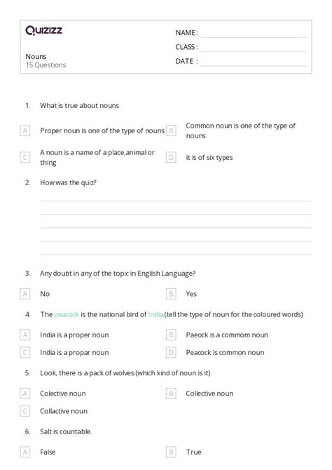 50 Nouns Worksheets For 6th Class On Quizizz Free And Printable