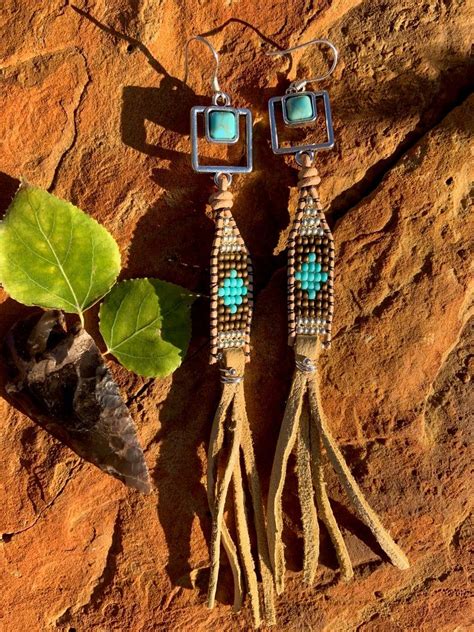 Buckskin ~ Leather Beaded Fringe Earrings Western In 2020 Leather