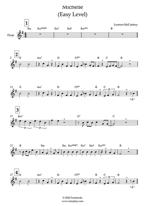 Michelle Easy Level The Beatles Flute Sheet Music