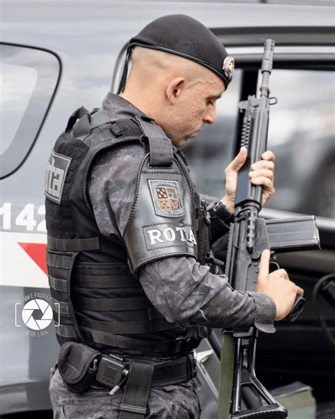 Brazilian Military Police Rota Officer In Preparation For Patrol