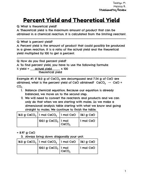 Stoichiometry Review Percent Yield And Theoretical Yield