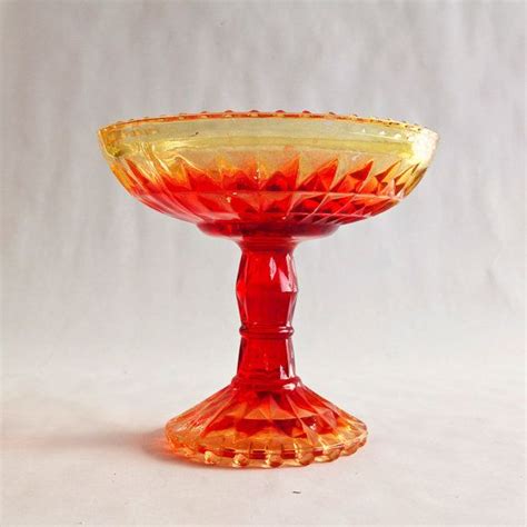 Amberina Red And Yellow Glass Compote Bowl Candy Dish Glass Vintage