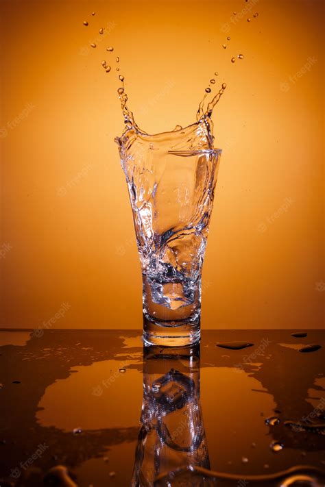 Premium Photo Ice Cubes Splashing Into Glass Of Water On Orange