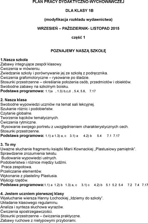 Plan Pracy Dydaktyczno Wychowawczej Dla Klasy B Modyfikacja Rozk Adu