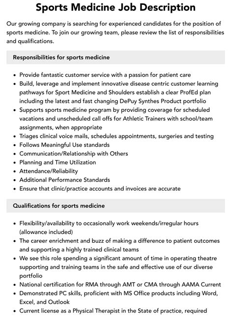 Sports Medicine Job Description | Velvet Jobs