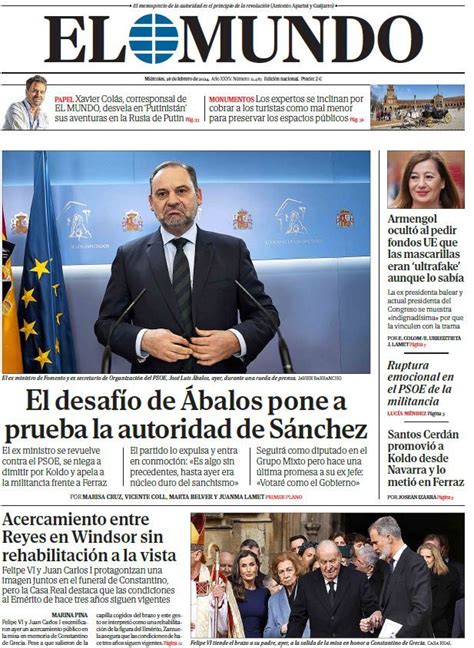 Portada De El Mundo Del Mi Rcoles De Febrero De Medios