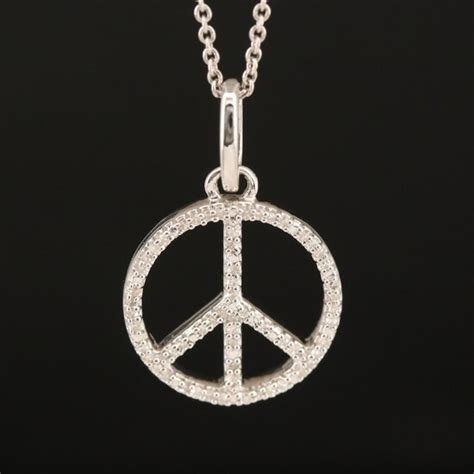 Sterling Diamond Peace Sign Pendant Necklace In United States