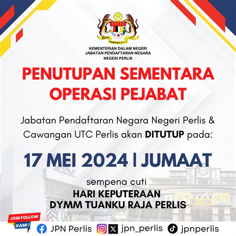 Portal JPN Penutupan Sementara Operasi Pejabat Sempena Cuti Hari