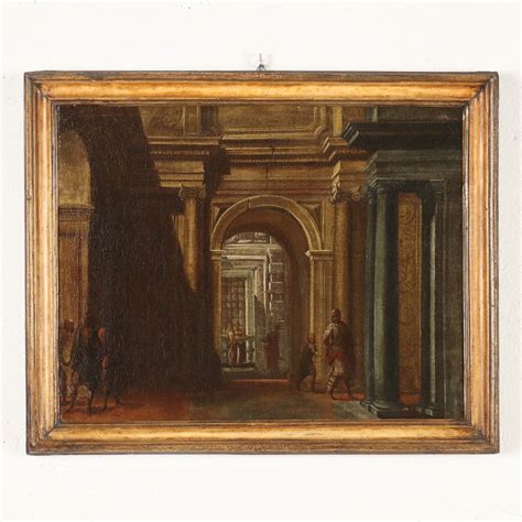 Quadro Antico Dipinto Con Scorcio Di Figure Olio Su Tela 700