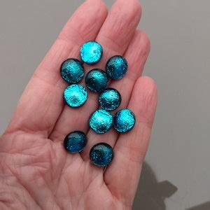 Set Of 10 X Approx 12mm Dichroic Glass Cabochons Blue Cabochons Art