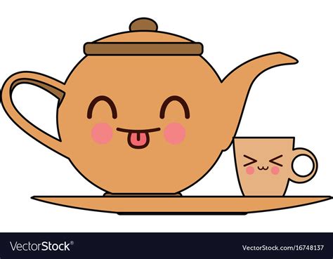 Kawaii Teapot And Cup Beverage Cartoon Royalty Free Vector