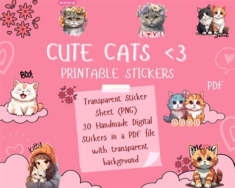 Cat Digital Stickers Digital Planner Stickers Cute Cats Printable Stickers Sticker Design