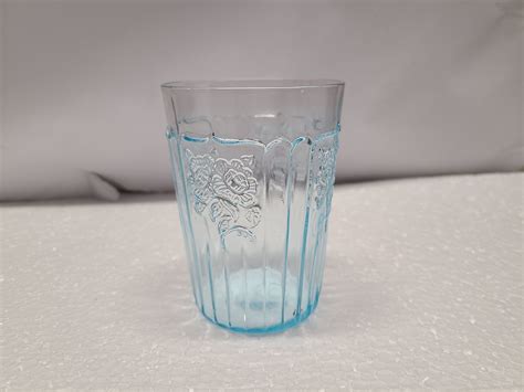 Blue Mayfair Open Rose Depression Glass 4 14 Tumbler Etsy