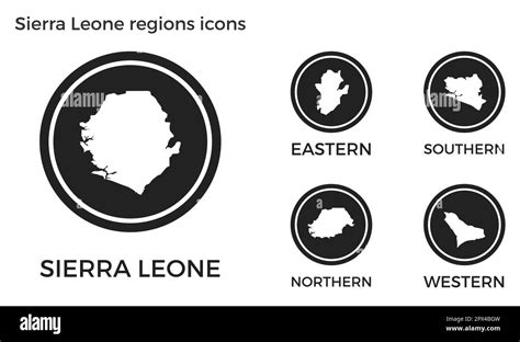 Iconos De Regiones De Sierra Leona Logotipos Redondos Negros Con Mapas