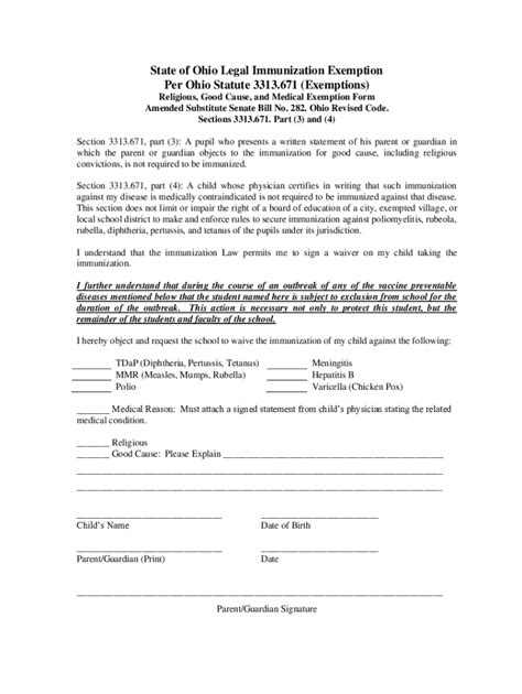 Fillable Online State Of Ohio Legal Immunization Exemption Per Fax