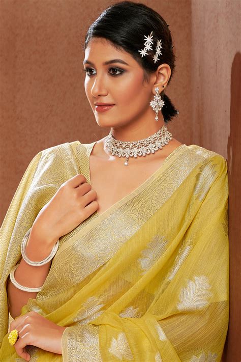 Buy Lemon Yellow Silk Saree Online Karagiri