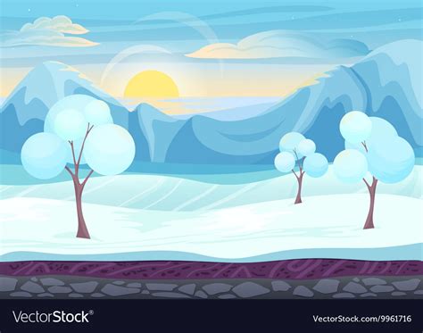 Cartoon winter game style landscape with with ice Vector Image