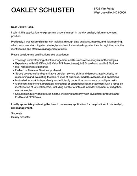 Risk Analyst Risk Management Cover Letter Velvet Jobs