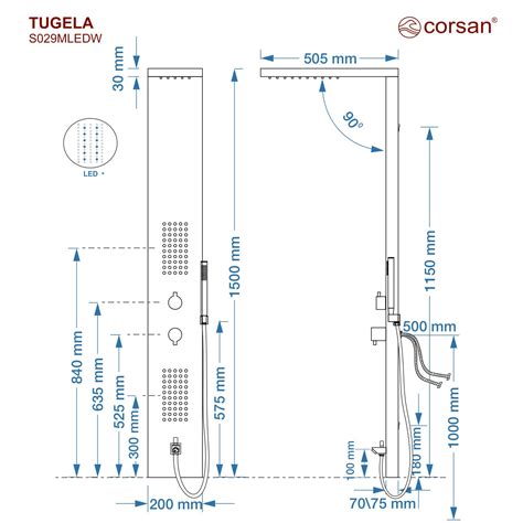 Corsan Tugela Sprchov Panel Mixer Black Steel Rainshower Led Spout Ano