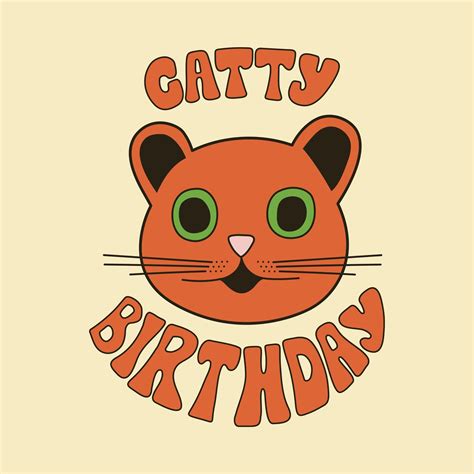 Printable Catty Birthday Card, Digital Greetings Card, Instant Download