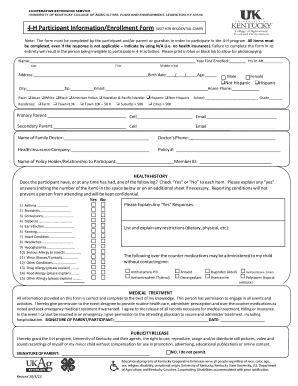 Fillable Online Kenton Ca Uky 4 H Participant Information Enrollment