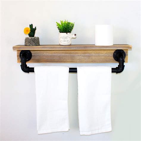 Amazon Mbqq Industrial Pipe Shelf Rustic Wall Shelf With Towel Bar