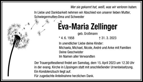 Traueranzeigen Von Eva Maria Zellinger Augsburger Allgemeine Zeitung