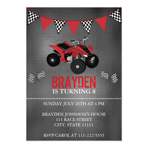 Chalkboard Four Wheeler Atv Birthday Invitation