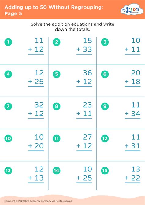 Adding Up To 50 Without Regrouping Worksheet Page 5