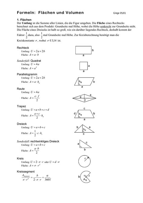 Formeln Fl Chen Und Volumen