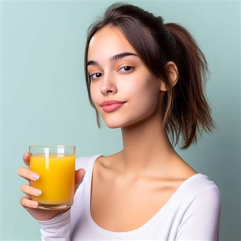 Premium Photo Beautiful Young Woman Holding A Glass Of Juice Healthy