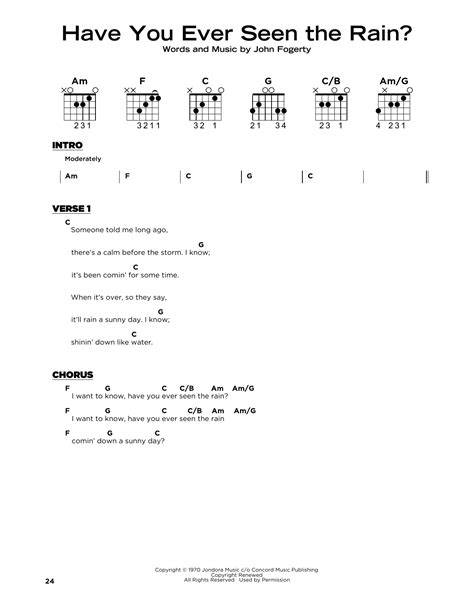 Have You Ever Seen The Rain By Creedence Clearwater Revival Sheet Music For Really Easy Guitar