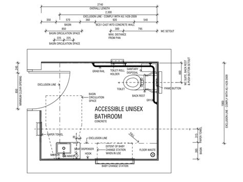 Accessible Unisex Bathroom Plan Free Cad Blocks In Dwg File Format