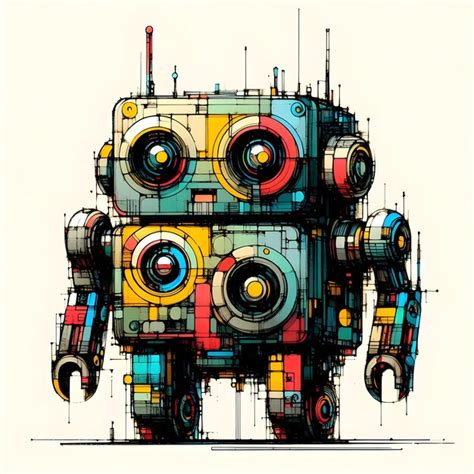 Premium Photo Minimalist Painting Of Scifi Cute Robot Pen And Ink Sketch